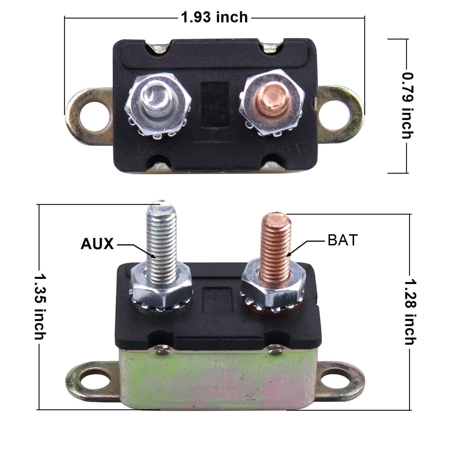 RKURCK 6-28V 30A Circuit Breaker 10-32 Stud Bolt Terminals Bracket